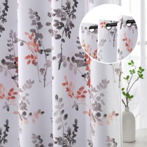 imageHVERSAILTEX Blackout Curtains for Living Room Darkening Thermal Insulated Panels 84 Inch Long Light Blocking Grommet CurtainsDrapes 2 Panels Vintage Classical Floral Printing Bluestone and TaupeGreyCoral