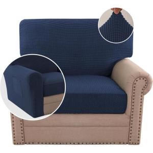 imageHVERSAILTEX MultiPieces Sofa Covers Stretch Couch Covers Form Fitted Seats and Back Cushions Covers 3 Seat Covers Plus 3 Back Cusion Covers Bonus 2 Armrest Covers GreyNavy