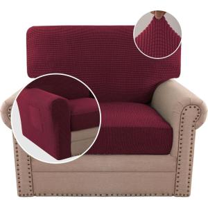 imageHVERSAILTEX MultiPieces Sofa Covers Stretch Couch Covers Form Fitted Seats and Back Cushions Covers 3 Seat Covers Plus 3 Back Cusion Covers Bonus 2 Armrest Covers GreyBurgundy