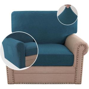 imageHVERSAILTEX MultiPieces Sofa Covers Stretch Couch Covers Form Fitted Seats and Back Cushions Covers 3 Seat Covers Plus 3 Back Cusion Covers Bonus 2 Armrest Covers GreyDeep Teal