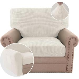 imageHVERSAILTEX MultiPieces Sofa Covers Stretch Couch Covers Form Fitted Seats and Back Cushions Covers 3 Seat Covers Plus 3 Back Cusion Covers Bonus 2 Armrest Covers GreyIvory