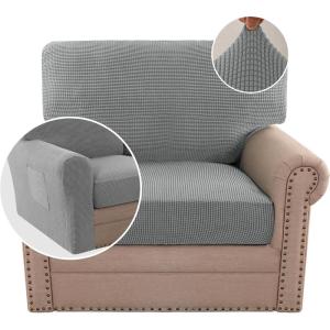 imageHVERSAILTEX MultiPieces Sofa Covers Stretch Couch Covers Form Fitted Seats and Back Cushions Covers 3 Seat Covers Plus 3 Back Cusion Covers Bonus 2 Armrest Covers GreyDove
