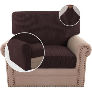 imageHVERSAILTEX MultiPieces Sofa Covers Stretch Couch Covers Form Fitted Seats and Back Cushions Covers 3 Seat Covers Plus 3 Back Cusion Covers Bonus 2 Armrest Covers GreyChocolate