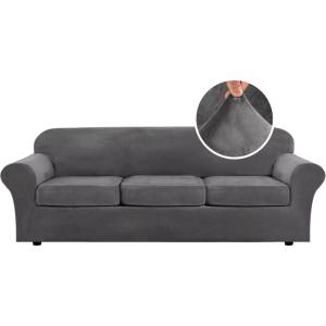 imageHVERSAILTEX Real Velvet Plush 3 Piece Stretch Sofa Covers Couch Covers for 2 Cushion Couch Loveseat Covers Width Up to 72 Inch Feature Thick Soft Stay in Place Medium Sofa Bronze BrownGray