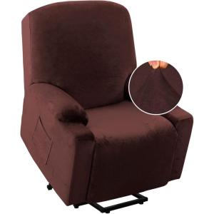 imageHVERSAILTEX Rich Velvet Stretch Recliner Slipcovers 1 Piece Electric Power Lift Recliner Chair Cover Fitted Standard Large Power Lift Recliner with Side Pocket Soft and Thick Single Seat GreyBrown