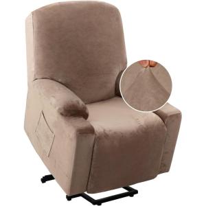 imageHVERSAILTEX Rich Velvet Stretch Recliner Slipcovers 1 Piece Electric Power Lift Recliner Chair Cover Fitted Standard Large Power Lift Recliner with Side Pocket Soft and Thick Single Seat GreyTaupe