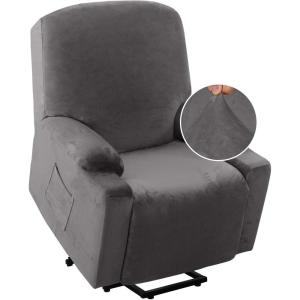 imageHVERSAILTEX Rich Velvet Stretch Recliner Slipcovers 1 Piece Electric Power Lift Recliner Chair Cover Fitted Standard Large Power Lift Recliner with Side Pocket Soft and Thick Single Seat GreyGrey