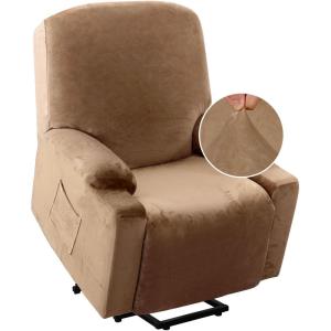 imageHVERSAILTEX Rich Velvet Stretch Recliner Slipcovers 1 Piece Electric Power Lift Recliner Chair Cover Fitted Standard Large Power Lift Recliner with Side Pocket Soft and Thick Single Seat GreyCamel