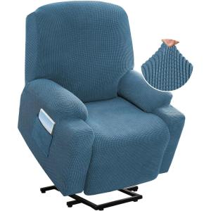 imageHVERSAILTEX Stretch Couch Cover Recliner Cover Electric Power Lift Recliner Chair Cover Fitted Standard Large Power Lift Recliner with Side Pocket Soft Thick JacquardSingle Seat GreyDusty Blue