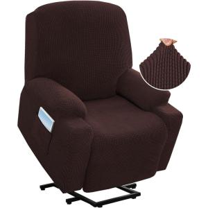 imageHVERSAILTEX Stretch Couch Cover Recliner Cover Electric Power Lift Recliner Chair Cover Fitted Standard Large Power Lift Recliner with Side Pocket Soft Thick JacquardSingle Seat GreyChocolate
