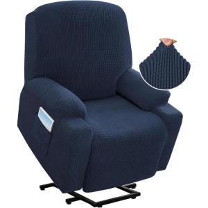 imageHVERSAILTEX Stretch Couch Cover Recliner Cover Electric Power Lift Recliner Chair Cover Fitted Standard Large Power Lift Recliner with Side Pocket Soft Thick JacquardSingle Seat GreyNavy