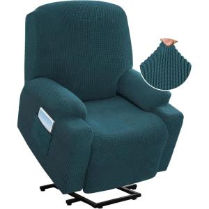 imageHVERSAILTEX Stretch Couch Cover Recliner Cover Electric Power Lift Recliner Chair Cover Fitted Standard Large Power Lift Recliner with Side Pocket Soft Thick JacquardSingle Seat GreyDeep Teal