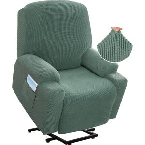 imageHVERSAILTEX Stretch Couch Cover Recliner Cover Electric Power Lift Recliner Chair Cover Fitted Standard Large Power Lift Recliner with Side Pocket Soft Thick JacquardSingle Seat GreySage