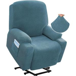 imageHVERSAILTEX Stretch Couch Cover Recliner Cover Electric Power Lift Recliner Chair Cover Fitted Standard Large Power Lift Recliner with Side Pocket Soft Thick JacquardSingle Seat GreyStorm Blue