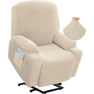 imageHVERSAILTEX Stretch Couch Cover Recliner Cover Electric Power Lift Recliner Chair Cover Fitted Standard Large Power Lift Recliner with Side Pocket Soft Thick JacquardSingle Seat GreyNatural