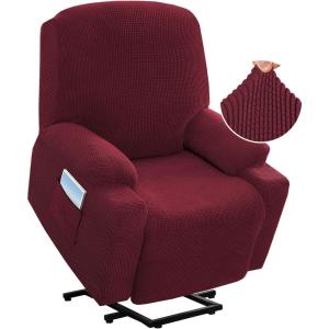 imageHVERSAILTEX Stretch Couch Cover Recliner Cover Electric Power Lift Recliner Chair Cover Fitted Standard Large Power Lift Recliner with Side Pocket Soft Thick JacquardSingle Seat GreyBurgundy