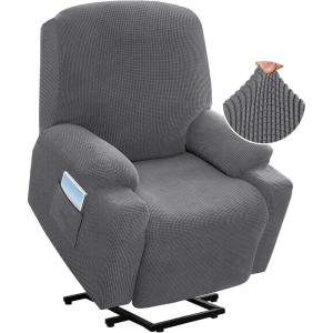 imageHVERSAILTEX Stretch Couch Cover Recliner Cover Electric Power Lift Recliner Chair Cover Fitted Standard Large Power Lift Recliner with Side Pocket Soft Thick JacquardSingle Seat GreyGrey