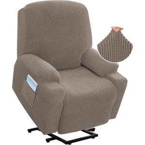 imageHVERSAILTEX Stretch Couch Cover Recliner Cover Electric Power Lift Recliner Chair Cover Fitted Standard Large Power Lift Recliner with Side Pocket Soft Thick JacquardSingle Seat GreyTaupe