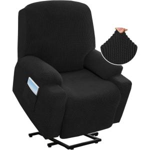 imageHVERSAILTEX Stretch Couch Cover Recliner Cover Electric Power Lift Recliner Chair Cover Fitted Standard Large Power Lift Recliner with Side Pocket Soft Thick JacquardSingle Seat GreyBlack