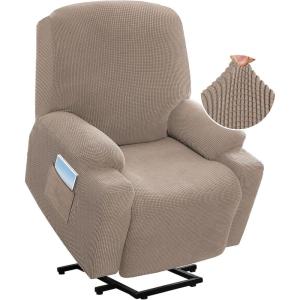 imageHVERSAILTEX Stretch Couch Cover Recliner Cover Electric Power Lift Recliner Chair Cover Fitted Standard Large Power Lift Recliner with Side Pocket Soft Thick JacquardSingle Seat GreySand