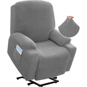 imageHVERSAILTEX Stretch Couch Cover Recliner Cover Electric Power Lift Recliner Chair Cover Fitted Standard Large Power Lift Recliner with Side Pocket Soft Thick JacquardSingle Seat GreyDove