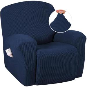 imageHVERSAILTEX Super Stretch Recliner Cover Recliner Couch Covers Recliner Chair Cover Form Fitted Non Slip Reclining Slipcovers for Standard Large Recliner Soft Thick 1 Pack BeigeNavy