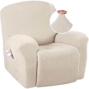 imageHVERSAILTEX Super Stretch Recliner Cover Recliner Couch Covers Recliner Chair Cover Form Fitted Non Slip Reclining Slipcovers for Standard Large Recliner Soft Thick 1 Pack NavyBeige