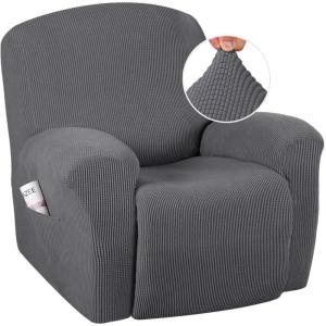 imageHVERSAILTEX Super Stretch Recliner Cover Recliner Couch Covers Recliner Chair Cover Form Fitted Non Slip Reclining Slipcovers for Standard Large Recliner Soft Thick 1 Pack BeigeGrey