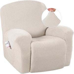 imageHVERSAILTEX Super Stretch Recliner Cover Recliner Couch Covers Recliner Chair Cover Form Fitted Non Slip Reclining Slipcovers for Standard Large Recliner Soft Thick 1 Pack BeigeIvory