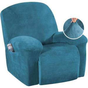imageHVERSAILTEX Velvet Plush Recliner Chair Covers 1Piece for Reclining Chair Recliner Cover Feature Thick Luxury and Soft Fabric with Elastic Bottom AntiSlip Foams Attached GreyPeacock Blue