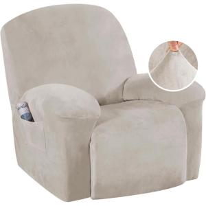 imageHVERSAILTEX Velvet Plush Recliner Chair Covers 1Piece for Reclining Chair Recliner Cover Feature Thick Luxury and Soft Fabric with Elastic Bottom AntiSlip Foams Attached GreyOatmeal