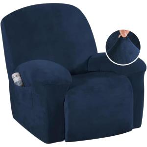 imageHVERSAILTEX Velvet Plush Recliner Chair Covers 1Piece for Reclining Chair Recliner Cover Feature Thick Luxury and Soft Fabric with Elastic Bottom AntiSlip Foams Attached GreyNavy