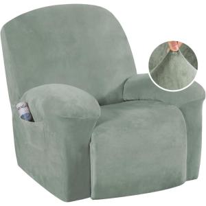 imageHVERSAILTEX Velvet Plush Recliner Chair Covers 1Piece for Reclining Chair Recliner Cover Feature Thick Luxury and Soft Fabric with Elastic Bottom AntiSlip Foams Attached GreySea Grass