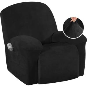 imageHVERSAILTEX Velvet Plush Recliner Chair Covers 1Piece for Reclining Chair Recliner Cover Feature Thick Luxury and Soft Fabric with Elastic Bottom AntiSlip Foams Attached GreyJet Black