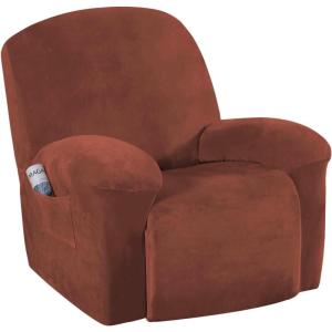 imageHVERSAILTEX Velvet Plush Recliner Chair Covers 1Piece for Reclining Chair Recliner Cover Feature Thick Luxury and Soft Fabric with Elastic Bottom AntiSlip Foams Attached GreyRust