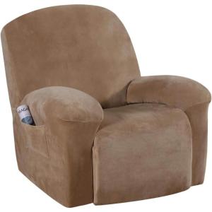 imageHVERSAILTEX Velvet Plush Recliner Chair Covers 1Piece for Reclining Chair Recliner Cover Feature Thick Luxury and Soft Fabric with Elastic Bottom AntiSlip Foams Attached GreyCamel
