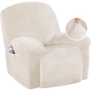 imageHVERSAILTEX Velvet Plush Recliner Chair Covers 1Piece for Reclining Chair Recliner Cover Feature Thick Luxury and Soft Fabric with Elastic Bottom AntiSlip Foams Attached GreyIvory