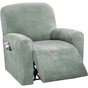 imageHVERSAILTEX Velvet Stretch Recliner Couch Covers 6Pieces Recliner Loveseat Covers for 2 Cushion Couch Recliner Sofa Covers Reclining Slipcovers Form Fitted Thick Soft Washable GreySea Grass