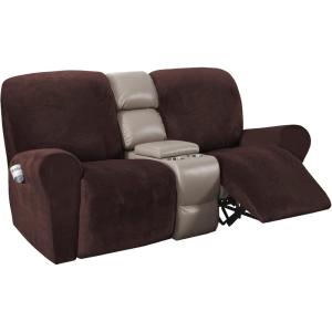 imageHVERSAILTEX Velvet Stretch Recliner Couch Covers 6Pieces Recliner Loveseat Covers for 2 Cushion Couch Recliner Sofa Covers Reclining Slipcovers Form Fitted Thick Soft Washable GreyBrown