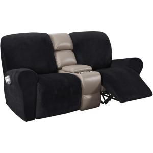 imageHVERSAILTEX Velvet Stretch Recliner Couch Covers 6Pieces Recliner Loveseat Covers for 2 Cushion Couch Recliner Sofa Covers Reclining Slipcovers Form Fitted Thick Soft Washable GreyJet Black