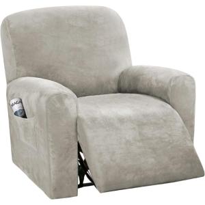 imageHVERSAILTEX Velvet Stretch Recliner Couch Covers 6Pieces Recliner Loveseat Covers for 2 Cushion Couch Recliner Sofa Covers Reclining Slipcovers Form Fitted Thick Soft Washable GreyOatmeal