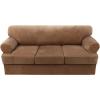 imageHVERSAILTEX Sofa Cover 4 Piece T Cushion Sofa Slipcovers Couch Cover Furniture Protector Stretch T Cushion Sofa Covers for 3 Cushion Couch with 3 Individual T Cushion Covers IvoryCamel
