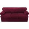 imageHVERSAILTEX Sofa Cover 4 Piece T Cushion Sofa Slipcovers Couch Cover Furniture Protector Stretch T Cushion Sofa Covers for 3 Cushion Couch with 3 Individual T Cushion Covers IvoryBurgundy