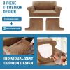 imageHVERSAILTEX Sofa Cover 4 Piece T Cushion Sofa Slipcovers Couch Cover Furniture Protector Stretch T Cushion Sofa Covers for 3 Cushion Couch with 3 Individual T Cushion Covers IvoryCamel
