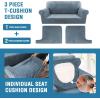 imageHVERSAILTEX Sofa Cover 4 Piece T Cushion Sofa Slipcovers Couch Cover Furniture Protector Stretch T Cushion Sofa Covers for 3 Cushion Couch with 3 Individual T Cushion Covers IvoryStone Blue
