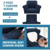 imageHVERSAILTEX Sofa Cover 4 Piece T Cushion Sofa Slipcovers Couch Cover Furniture Protector Stretch T Cushion Sofa Covers for 3 Cushion Couch with 3 Individual T Cushion Covers IvoryNavy