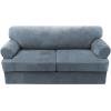 imageHVERSAILTEX Sofa Cover 4 Piece T Cushion Sofa Slipcovers Couch Cover Furniture Protector Stretch T Cushion Sofa Covers for 3 Cushion Couch with 3 Individual T Cushion Covers IvoryStone Blue