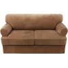 imageHVERSAILTEX Sofa Cover 4 Piece T Cushion Sofa Slipcovers Couch Cover Furniture Protector Stretch T Cushion Sofa Covers for 3 Cushion Couch with 3 Individual T Cushion Covers IvoryCamel