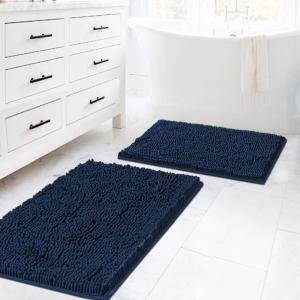 imageHVERSAILTEX Extra Thick Chenille Plush Pattern Bath Rugs for Bathroom Non Slip  Soft Plush Shaggy Bath Mats for Bathroom Floor Indoor Mats Rugs for Entryway Dark Grey 32 x 20 Plus 24 x 17 InchesNavy