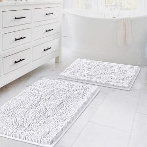 imageHVERSAILTEX Extra Thick Chenille Plush Pattern Bath Rugs for Bathroom Non Slip  Soft Plush Shaggy Bath Mats for Bathroom Floor Indoor Mats Rugs for Entryway Dark Grey 32 x 20 Plus 24 x 17 InchesPure White
